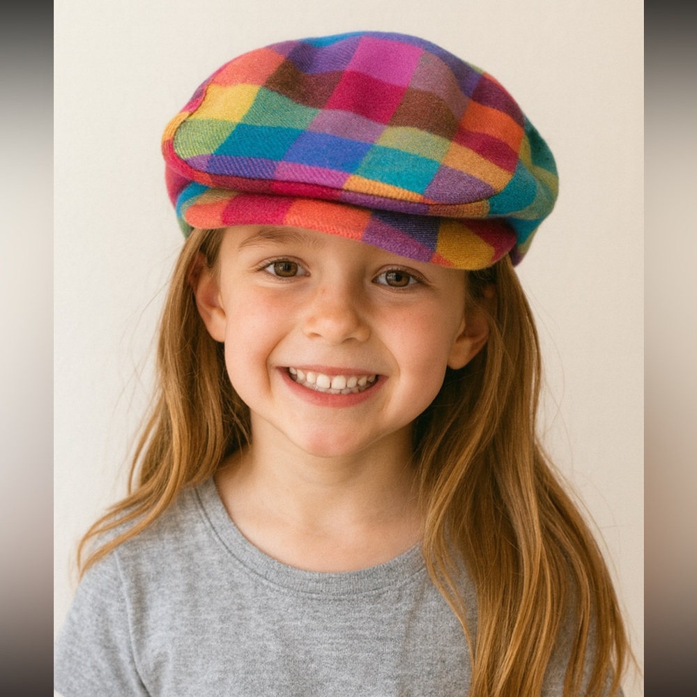 D&Y Colorful Rainbow Plaid Newsboy Children’s Hat-Retro Festival Hat